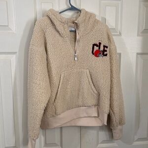 Beige Sherpa Hoodie with Cleveland Browns Logo